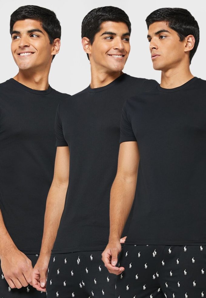 Pack de 3 camisetas Ralph Lauren negras con cuello redondo para hombre Pack de 3 camisetas Ralph Lauren negras con cuello redondo para hombre