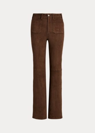 Pantalones acampanados con bolsillos de parche de ante de cordero Ralph Lauren para mujer en color chocolate