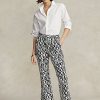 Pantalones acampanados de satén con motivo gráfico de Ralph Lauren para mujer, color negro Pantalones acampanados de satén con motivo gráfico de Ralph Lauren para mujer, color negro