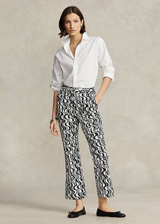 Pantalones acampanados de satén con motivo gráfico de Ralph Lauren para mujer, color negro