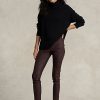 Pantalones ajustados de piel de cordero elástica Ralph Lauren para mujer en color chocolate Pantalones ajustados de piel de cordero elástica Ralph Lauren para mujer en color chocolate