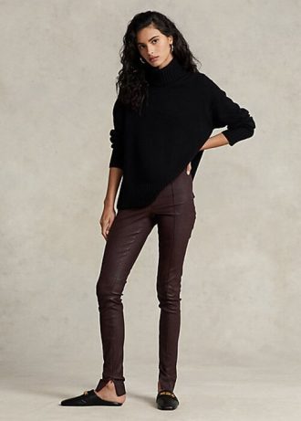 Pantalones ajustados de piel de cordero elástica Ralph Lauren para mujer en color chocolate