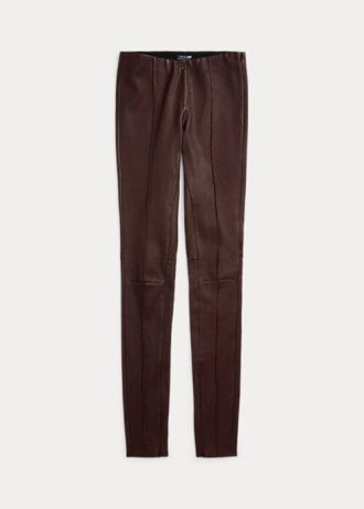 Pantalones ajustados de piel de cordero elástica Ralph Lauren para mujer en color chocolate