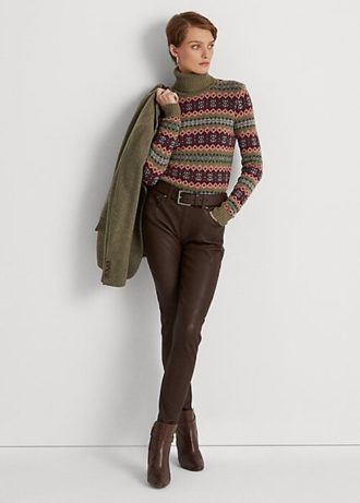 Pantalones ajustados hasta el tobillo de piel napa Ralph Lauren marrón para mujer