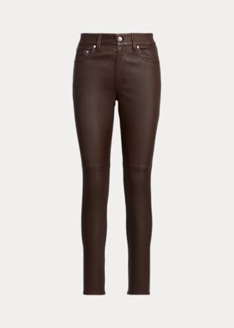 Pantalones ajustados hasta el tobillo de piel napa Ralph Lauren marrón para mujer