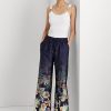 Pantalones anchos de charmeuse floral Ralph Lauren para mujer en azul marino