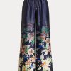 Pantalones anchos de charmeuse floral Ralph Lauren para mujer en azul marino