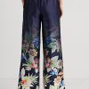 Pantalones anchos de charmeuse floral Ralph Lauren para mujer en azul marino