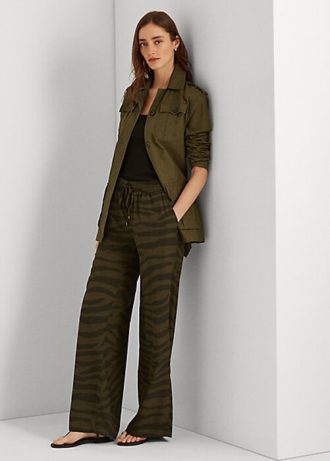 Pantalones anchos de crepé con estampado de cebra de Ralph Lauren para mujer en color oliva