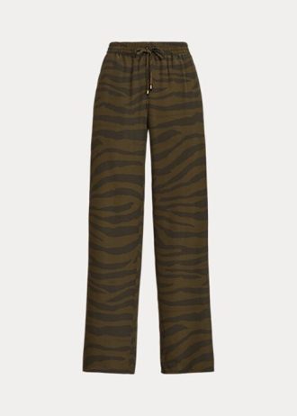 Pantalones anchos de crepé con estampado de cebra de Ralph Lauren para mujer en color oliva