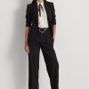 Pantalones anchos de crepé de lana con raya diplomática de Ralph Lauren para mujer, color negro