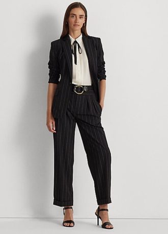 Pantalones anchos de crepé de lana con raya diplomática de Ralph Lauren para mujer, color negro