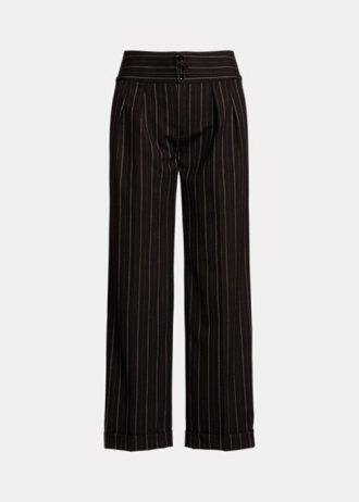 Pantalones anchos de crepé de lana con raya diplomática de Ralph Lauren para mujer, color negro
