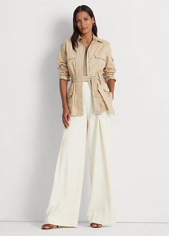 Pantalones anchos de crepé plisado Ralph Lauren para mujer en color crema