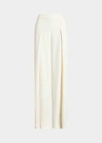 Pantalones anchos de crepé plisado Ralph Lauren para mujer en color crema