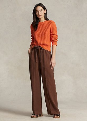 Pantalones anchos de mezcla de seda Ralph Lauren para mujer, color marrón