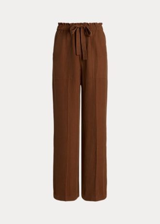 Pantalones anchos de mezcla de seda Ralph Lauren para mujer, color marrón