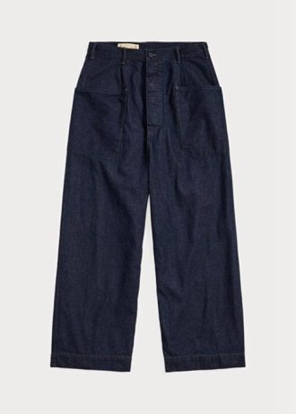 Pantalones anchos de mezclilla de algodón y lino Ralph Lauren para mujer en color azul marino