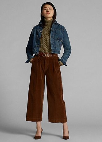 Pantalones anchos de pana recortados Ralph Lauren para mujer en color marrón