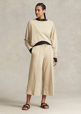 Pantalones anchos de polar recortados Ralph Lauren en beige para mujer