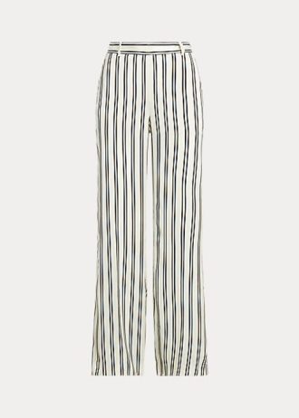 Pantalones anchos de satén a rayas Ralph Lauren para mujer, color negro y crema
