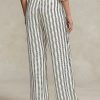 Pantalones anchos de satén a rayas Ralph Lauren para mujer, color negro y crema Pantalones anchos de satén a rayas Ralph Lauren para mujer, color negro y crema