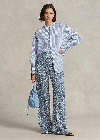 Pantalones anchos de satén con motivo Starburst de Ralph Lauren para mujer en azul
