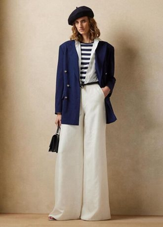Pantalones anchos de seda shantung Elaine de Ralph Lauren para mujer, color blanco