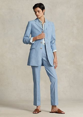 Pantalones capri acampanados de cambray azul Ralph Lauren para mujer