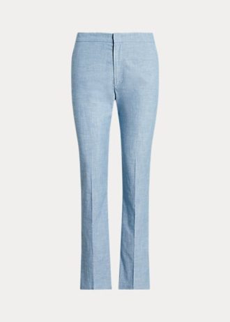 Pantalones capri acampanados de cambray azul Ralph Lauren para mujer