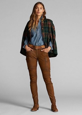 Pantalones cargo ajustados de cuero marrón Ralph Lauren para mujer