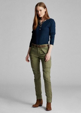 Pantalones cargo ajustados elásticos Ralph Lauren para mujer en color oliva
