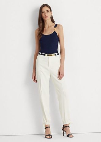 Pantalones cónicos de cady elástico Ralph Lauren color crema para mujer