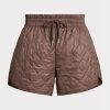 Pantalones cortos acolchados con cordón ajustable y repelente al agua de Ralph Lauren para mujer en color marrón