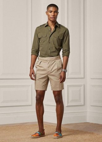 Pantalones cortos chinos elásticos a medida de Ralph Lauren para hombre en color caqui Pantalones cortos chinos elásticos a medida de Ralph Lauren para hombre en color caqui