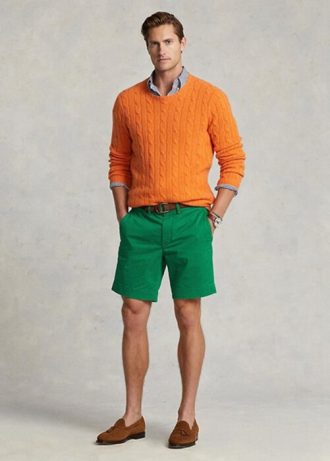 Pantalones cortos chinos rectos elásticos Ralph Lauren verdes para hombre Pantalones cortos chinos rectos elásticos Ralph Lauren verdes para hombre