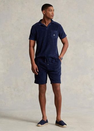 Pantalones cortos con cordón ajustable Ralph Lauren Terry para hombre en azul marino Pantalones cortos con cordón ajustable Ralph Lauren Terry para hombre en azul marino