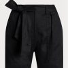Pantalones cortos de lino con cinturón Ralph Lauren para mujer, color negro