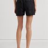 Pantalones cortos de lino con cinturón Ralph Lauren para mujer, color negro