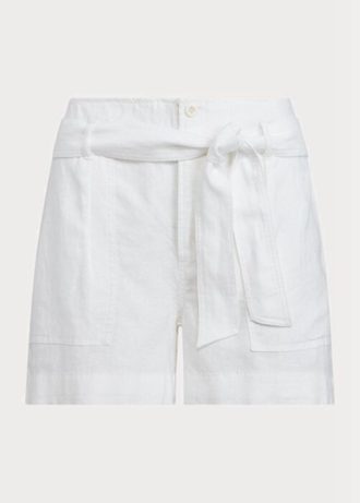 Pantalones cortos de lino con cinturón Ralph Lauren para mujer en blanco