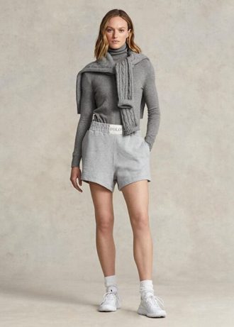 Pantalones cortos de polar con logotipo de Ralph Lauren para mujer en gris