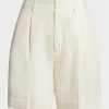 Pantalones cortos plisados de seda shantung Tracy de Ralph Lauren para mujer, color blanco Pantalones cortos plisados de seda shantung Tracy de Ralph Lauren para mujer, color blanco
