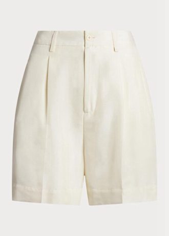 Pantalones cortos plisados  de seda shantung Tracy de Ralph Lauren para mujer, color blanco