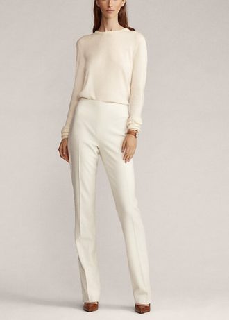 Pantalones de crepé de lana Ralph Lauren Alandra para mujer en color crema