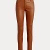Pantalones de cuero Ralph Lauren de tiro alto y ajustados hasta el tobillo para mujer en color marrón Pantalones de cuero Ralph Lauren de tiro alto y ajustados hasta el tobillo para mujer en color marrón