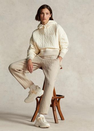 Pantalones de jersey con acolchado de cable y logotipo de Ralph Lauren en beige para mujer