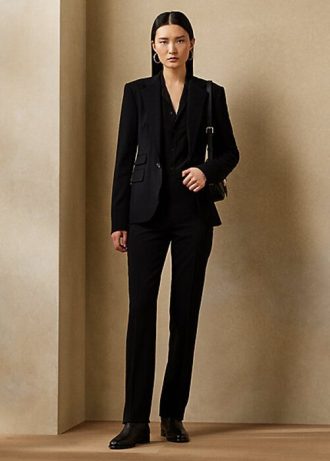 Pantalones de lana elástica Ralph Lauren Alandra para mujer, color negro