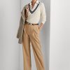 Pantalones de sarga de mezcla de lana plisados Ralph Lauren para mujer en color caqui Pantalones de sarga de mezcla de lana plisados Ralph Lauren para mujer en color caqui
