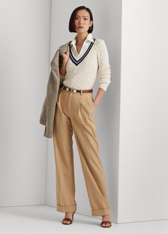 Pantalones de sarga de mezcla de lana plisados  Ralph Lauren para mujer en color caqui