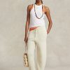 Pantalones de suéter de lana y cachemira de punto acanalado Ralph Lauren para mujer en color crema Pantalones de suéter de lana y cachemira de punto acanalado Ralph Lauren para mujer en color crema